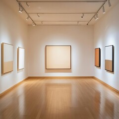 Fototapeta premium Subtle track lighting in a gallery space, soft focus on art pieces