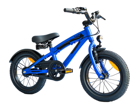 a blue bicycle with black wheels