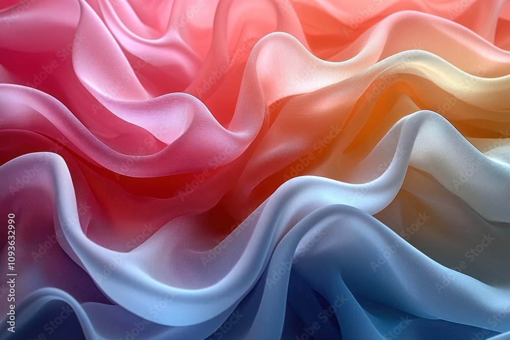 Poster abstract wavy pattern of colorful sheer fabric
