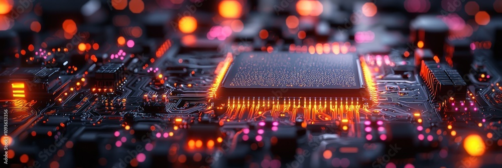 Poster illuminated processor chip on a motherboard