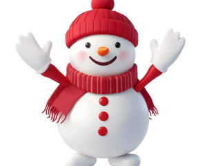 a snowman wearing a red hat and scarf