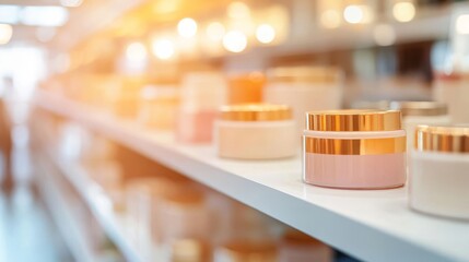 Warm-lit display shelves in a retail store, highlighting products naturally