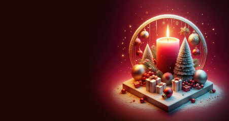 christmas decorations ornament with tree branches, candle, snowflake and christmas ball