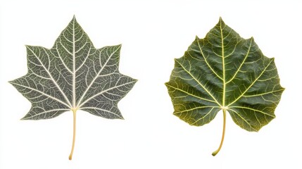 Fototapeta premium Front and back view of leaf with detailed veins on white background