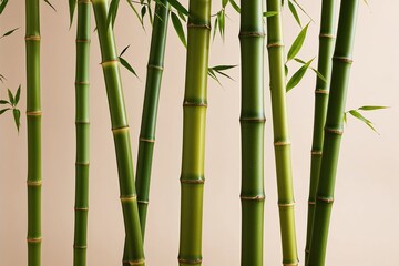 Bamboo Stalks Green Display on Neutral Background