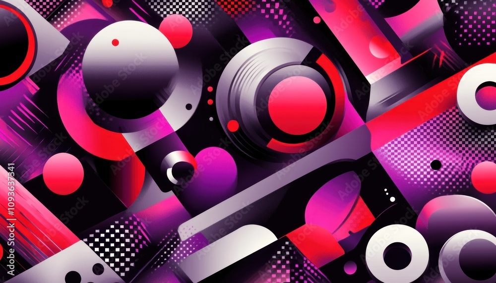 Poster abstract geometric pattern with red and purple hues