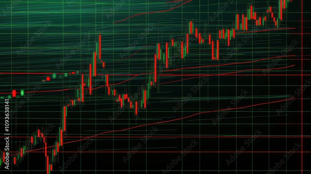 Aufkleber financial market data display with red and green candlestick chart and trend lines