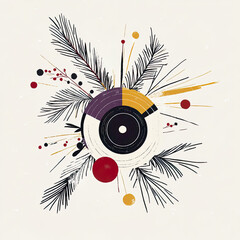 Fototapeta premium Minimalist Scandinavian folk art design featuring a Christmas vinyl record
