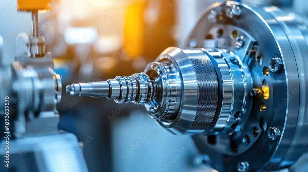 Poster Close-up of a Metal Machine Part with a Shiny Surface