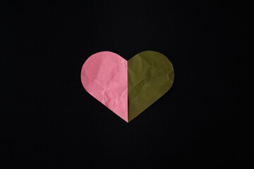 Pink & green Paper heart on black background