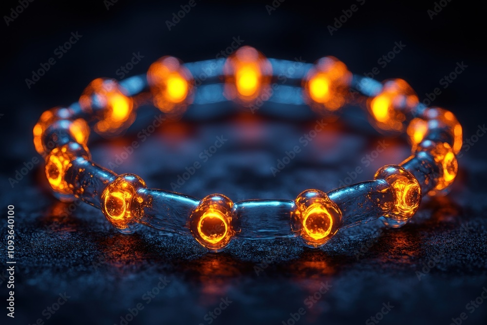 Poster glowing orange circles in a transparent chain