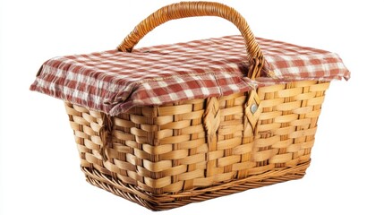 Obraz premium Vintage Picnic Basket with Red and White Check Cover