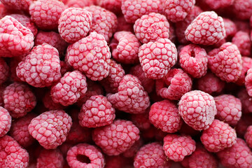 Close-up of frozen raspberries