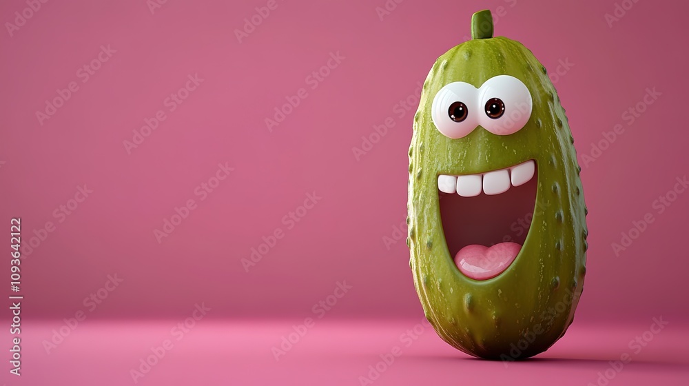 Canvas Prints Happy cartoon pickle on pink background.