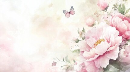 Obraz premium Watercolor Peonies and Butterfly: A Serene Floral Masterpiece