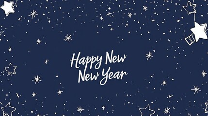 Naklejka premium Happy New Year message with stars on dark blue background.