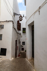 A very narrow street in the city of Tangier, Morocco