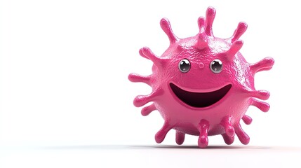Obraz premium Happy pink virus cartoon character.
