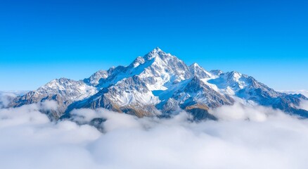 Obraz premium A breathtaking view of the mountain range at morning shrouded in mist, lit by the sunrise, captured from above. The concept of nature's majestic beauty.