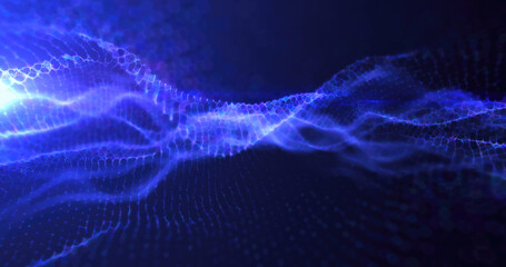 Abstract blue  wave light pattern resembling a digital or organic flow, with a soft glow and intricate details background