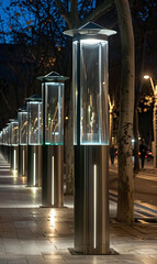 illuminated pedestrian street with modern streetlight and led lanterns at night