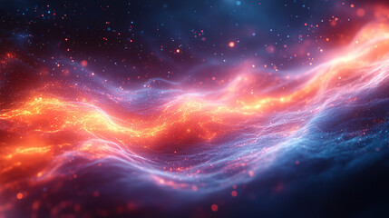 Vivid cosmic nebula with vibrant red and blue hues swirling through space in a mesmerizing display of energy and light. Generative AI