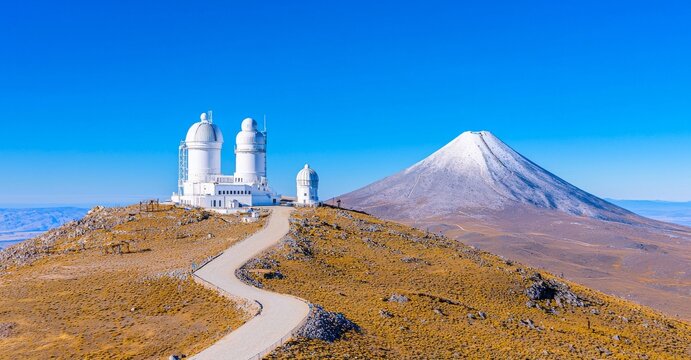 From above, the Observatory can be seen overlooking the Paranal hill in Chile's Atacama Desert.