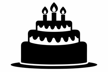 birthday cake set with candles on black and white Pro Vector. Birthday Cake Silhouette Vector Illustration
