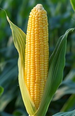 Yellow Corn Cob Hanging on Autumn Leaves, Dried and Withered