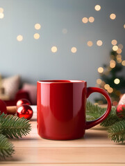 red Christmas mug on the Christmas background