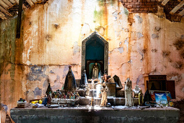 Guaimbe, Sao Paulo, Brazil. November 20, 2024. Ruins of the chapel of Our Lady of Fatima, with an...