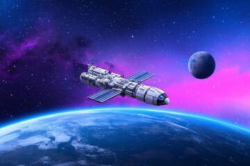Naklejka premium A space tourism spot featuring stunning views of planets and stars, generated using AI.