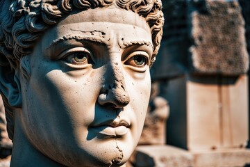 Eroding Greek Statue Captures Blurred Gaze and Reflection on Time and Loss