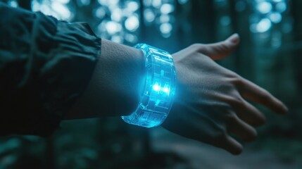 Fototapeta premium Glowing bracelet in forest