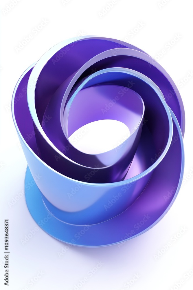 Poster abstract purple and blue 3d geometric shape with a center hole.