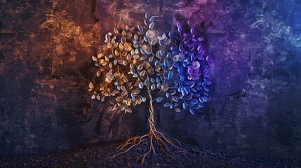 An abstract representation of a tree, with roots deeply embedded in the soil of Diversity Equity Inclusion and branches reaching towards the sky of unity