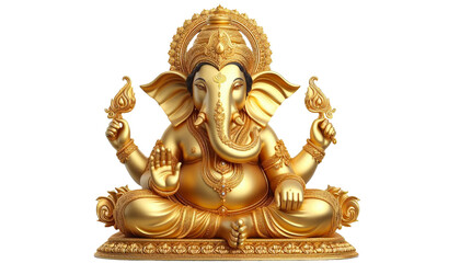 Fototapeta premium golden color Indian Hindu religion god Ganesh or Ganesha idol cutout in transparent background, png format