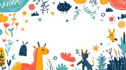 Whimsical Animal Border: A Colorful Childrens Illustration