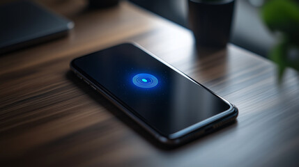 A minimalist concept showing a smartphone with both a fingerprint scanner and a VPN icon active
