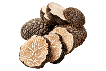 Fresh white truffles isolated on white transparent background, great for culinary and gourmet themes.