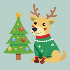 reindeer with christmas tree