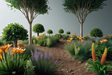 Fototapeta premium 3D Visualization of Floral and Tree Elements for Ecological Design