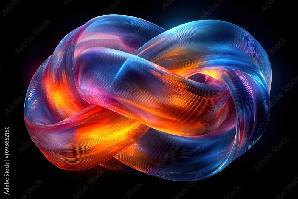 Poster intertwined abstract form with glowing lines and vibrant hues
