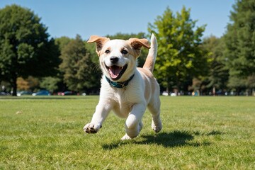 Playful Puppy Exploring a Sunny Park on an Adventure