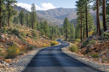 Fototapeta premium Winding Asphalt Road Through a Mountainous Forest