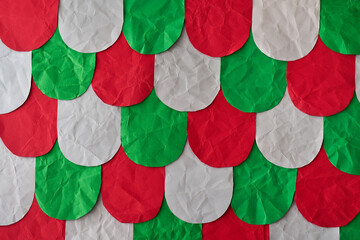 Green grey and red fish scale Paper background	
