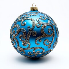 Christmas decorations Glass silver ball with ornament. Christmas tree decorations Realistic 3d design on white background