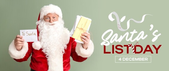 Banner for Santa's List Day with Santa Claus holding letters
