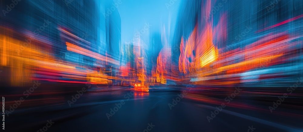 Poster abstract cityscape with streaks of light and color