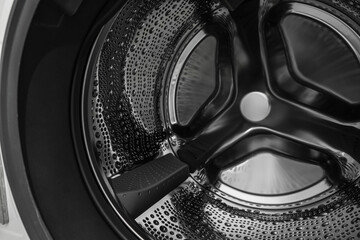 Closeup view of washing machine drum